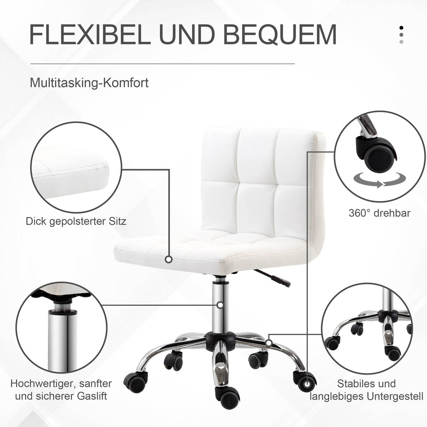 Ergonomische Bureaustoel – Bureaustoel Met Wielen – Draaistoel – Werkstoel – Bureaustoel Verstelbaar – Verstelbare Hoogte 80-92 cm – Kunstleren Bekleding – Compact Formaat 46×51 cm