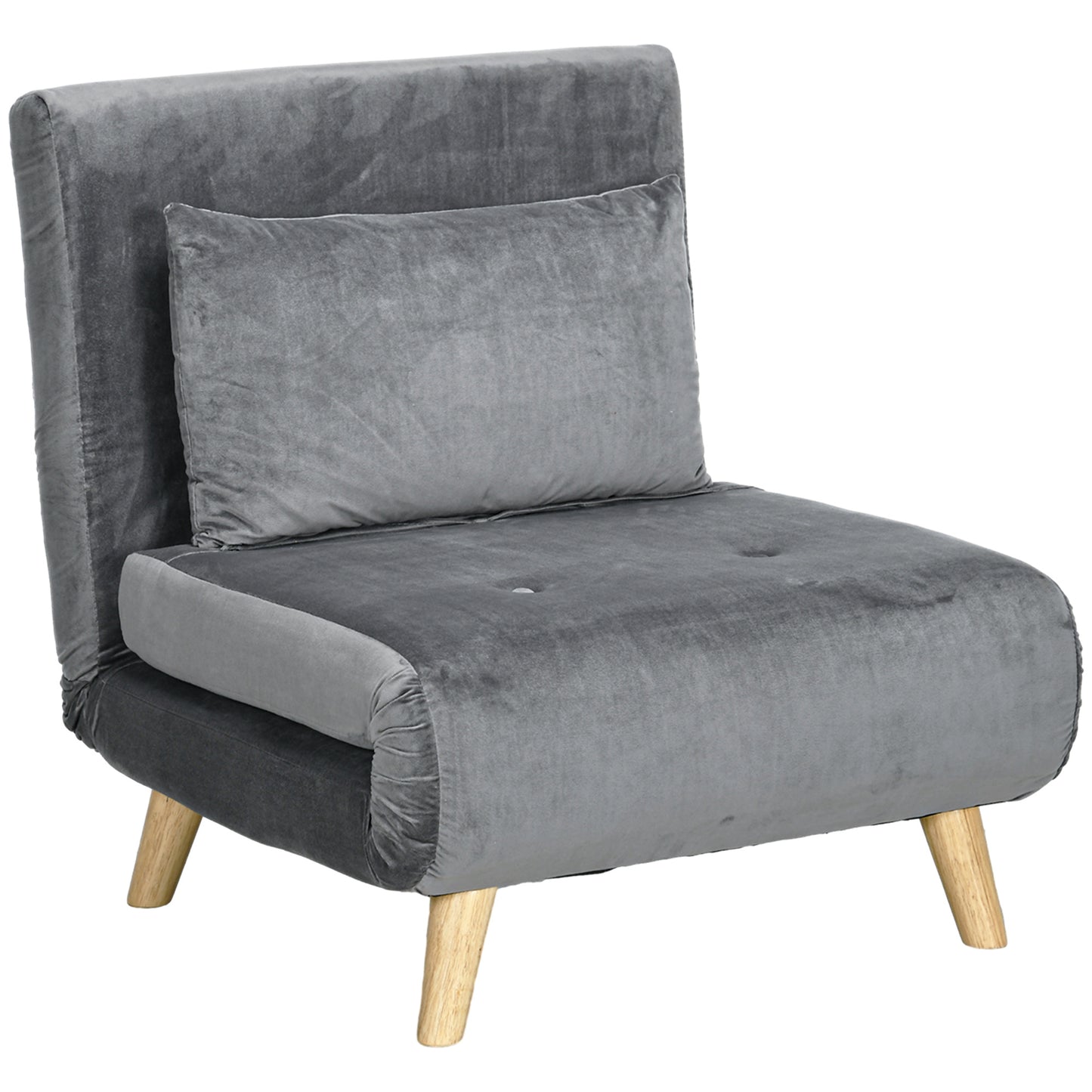 Slaapstoel – Slaapbank – Slaapfauteuil – Vouwbed – Zetelbed – Verstelbare Rugleuning – Luxe Grijze Velvet Bekleding – Draagvermogen 125 kg