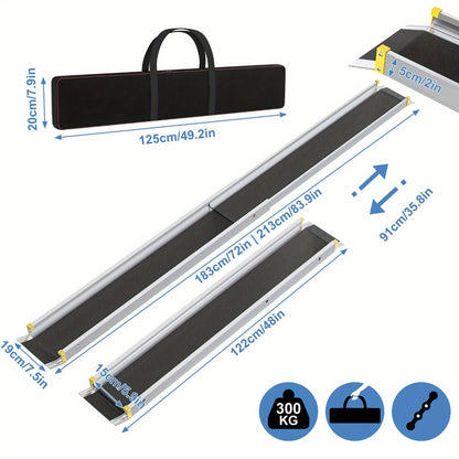 Wheelchair Ramp Telescopic Ramps Telescopic Rail Door Threshold Aluminum Threshold Ramp Wheelchair Ramp Door Threshold Ramp Load Capacity 300 Kg, Silver