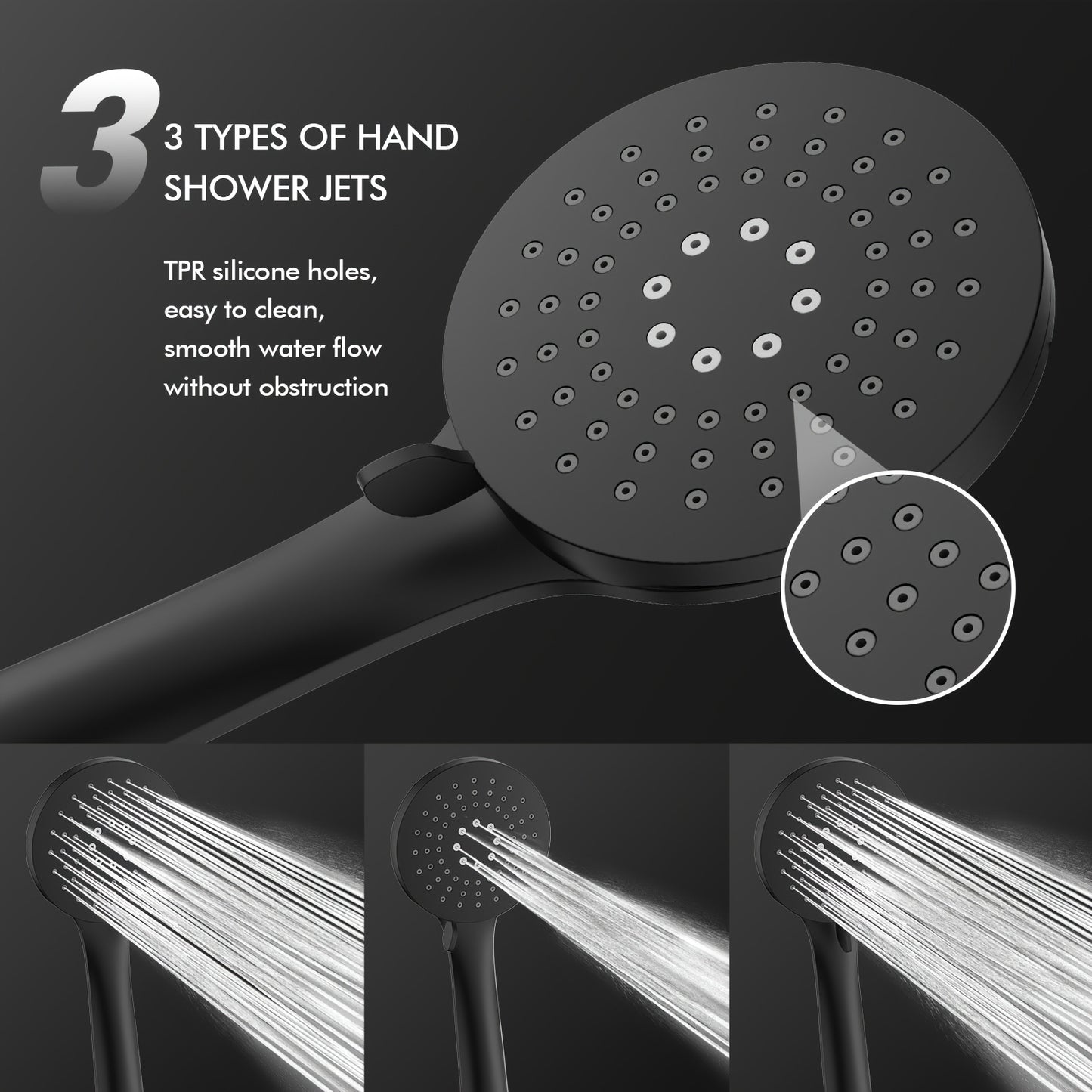 Thermostatische Douche Set – Douchekraan – Regendouche – Handdouche – Douchewand – Zwart Design – Veiligheidsstop 38°C – Drie Sproeistanden