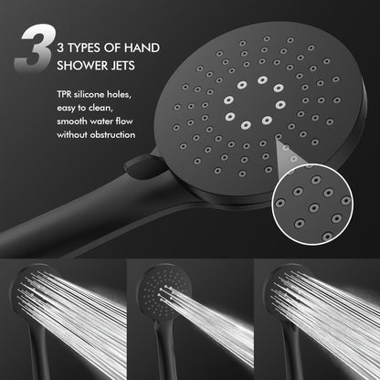 Thermostatische Douche Set – Douchekraan – Regendouche – Handdouche – Douchewand – Zwart Design – Veiligheidsstop 38°C – Drie Sproeistanden