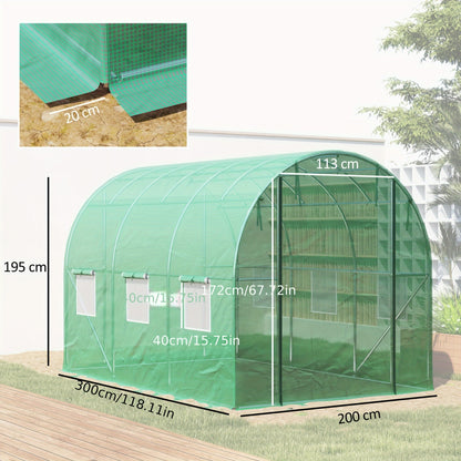 Kas – Tuinkas – Groentetunnel – Hobbykas – Kweekkas – 3x2x2m – UV-bestendig Plastic – 6 Ventilatieraampjes & Rolluikdeur