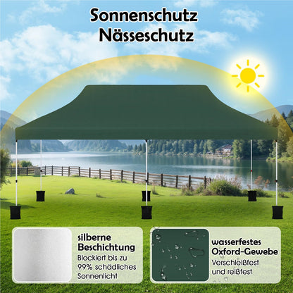 Paviljoen – Vouwtent – Partytent – Tuinkamer – Tent – Waterbestendig – Hoogte verstelbaar – 3x6m – Groen – UV Bescherming SPF50+ – Sterk Metalen Frame