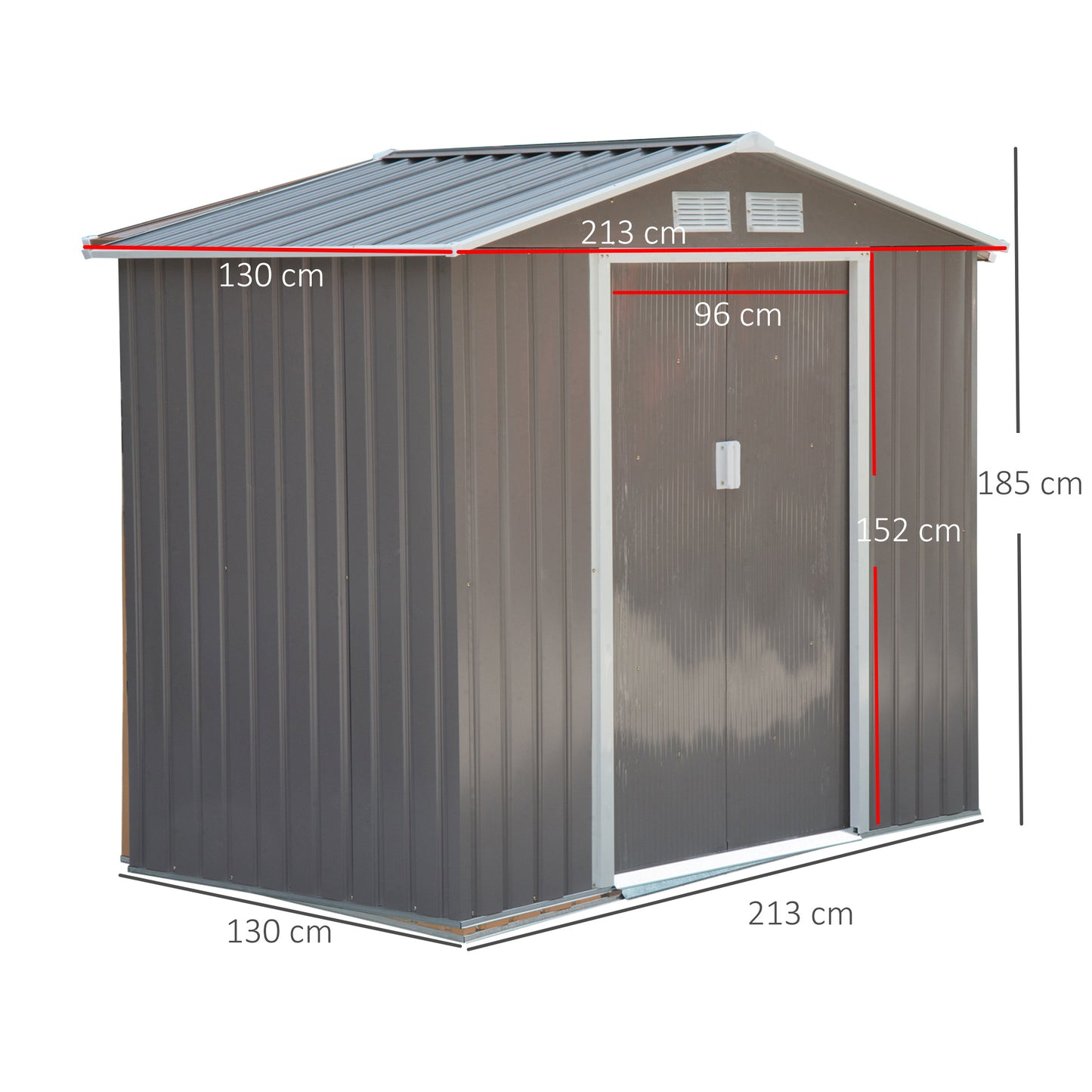 Tuinhuisje – Tuinkast – Tuinberging – Tuinopslag – Gereedschapsschuur – Grijs – Gegalvaniseerd Stalen Frame – Weerbestendig Met Schuifdeuren – 213x130x185 cm