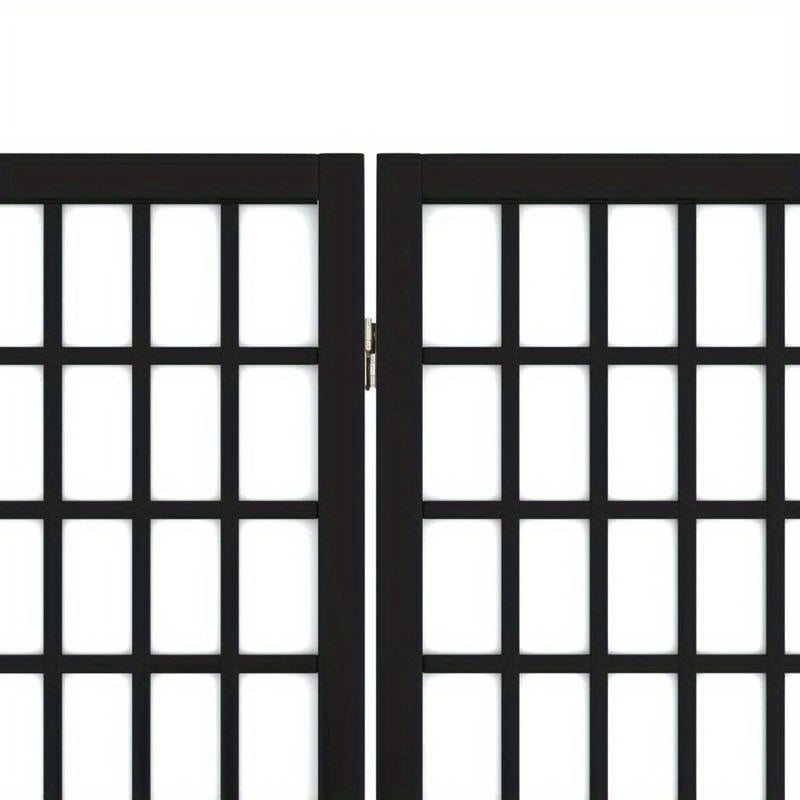 Elegant 4-Panel Foldable Wooden Room Divider, Japanese Style, Black with White Grid Pattern, 160.02cm x 170.18cm - Ideal for Modern Home & Office Decor, Preppy Room Decor