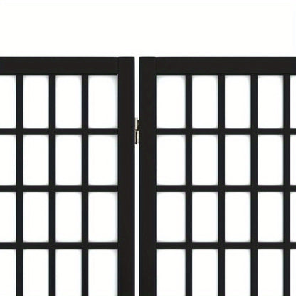 Elegant 4-Panel Foldable Wooden Room Divider, Japanese Style, Black with White Grid Pattern, 160.02cm x 170.18cm - Ideal for Modern Home & Office Decor, Preppy Room Decor