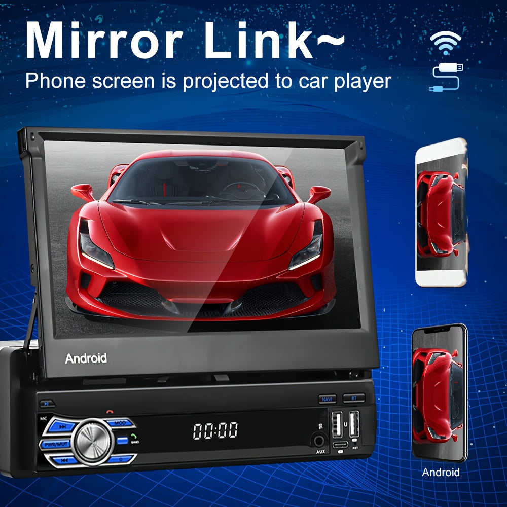 Android Autoradio – Auto Stereo – Multimedia Speler – Navigatiesysteem – 1 DIN Radio – 7 Inch Uitklapbaar Scherm – Draadloze CarPlay & Achteruitrijcamera