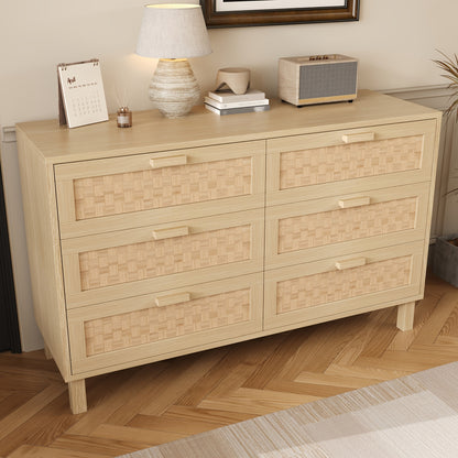 Sideboard – Dressoir – Ladekast – Opbergkast – Kast Met 6 Laden – Bamboe Frame – Rattan Laden – Ruime Opbergruimte – Modern Natuurlijk Design