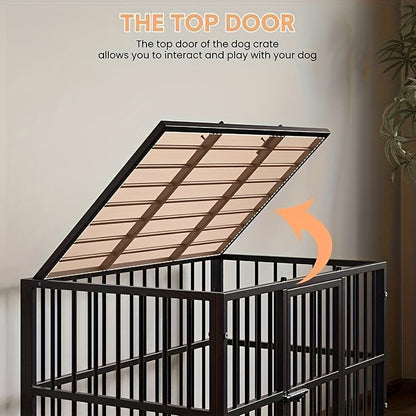 Heavy-Duty Double Door Dog Crate - Foldable Kennel with 360° Wheels, Removable Tray, Large Doors - Easy Assembly & Collapsible Design for Medium Dogs - Escape-Proof Steel Construction for Indoor/Travel Use - Ideal for Strong