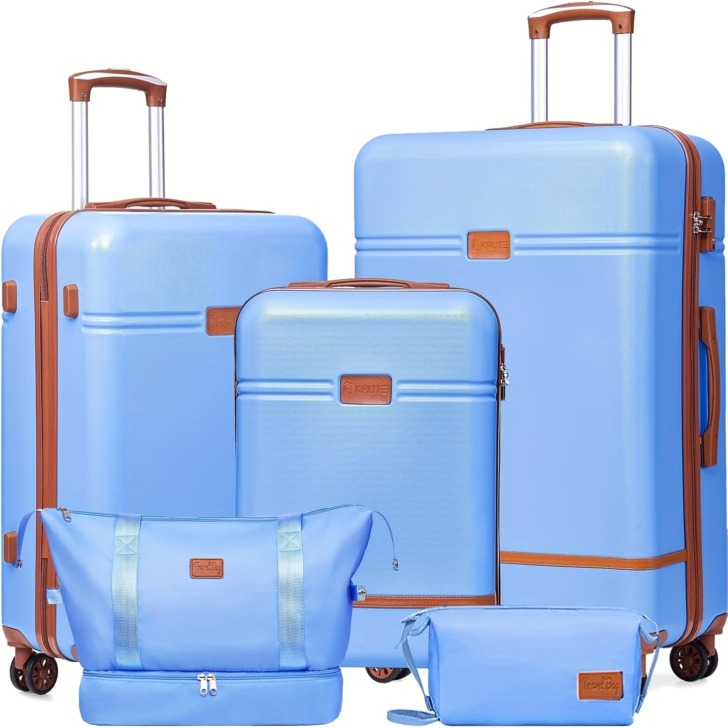 Harde Koffer – Reiskoffer – Trolley – Carry-on Bagage – Suitcase Set – ABS Hard Shell – 4 Zwenkwielen – Combinatieslot – Blauw – 20", 24", 28" + 2 Bags
