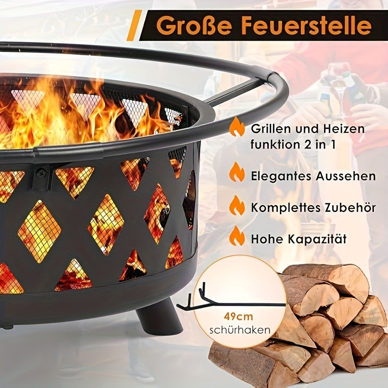 Vuurkorf – Tuinhaard – Buitenhaard – Vuurmand – Vuurschaal – 76 cm Diameter – Draaibaar Grillrooster – Veilig Vonkscherm – Stevig Metaal
