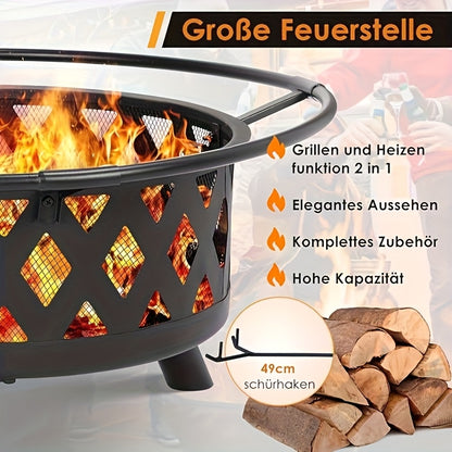 Vuurkorf – Tuinhaard – Buitenhaard – Vuurmand – Vuurschaal – 76 cm Diameter – Draaibaar Grillrooster – Veilig Vonkscherm – Stevig Metaal