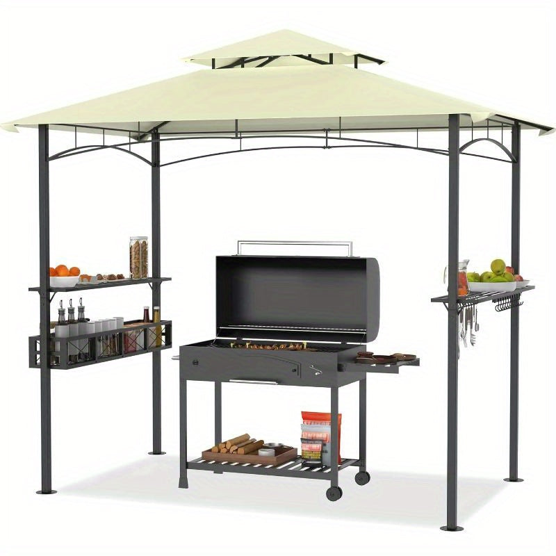 BBQ Overkapping – BBQ Paviljoen – Tuinpaviljoen – Barbecue Tent – Tuinoverkapping – Beige Zwart – Stevig Metaal Frame – Water- en UV-bestendig Doek – 244x138x250 cm