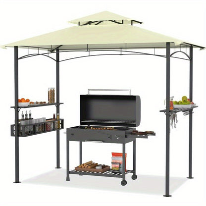 BBQ Overkapping – BBQ Paviljoen – Tuinpaviljoen – Barbecue Tent – Tuinoverkapping – Beige Zwart – Stevig Metaal Frame – Water- en UV-bestendig Doek – 244x138x250 cm