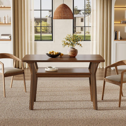 Eettafel – Tafel – Keukentafel – Dinertafel – Tafeltje – 47 Inch Farmhouse Tafeltje Voor 4 Personen – 2-Laags Opbergruimte – Massief Houten Poten