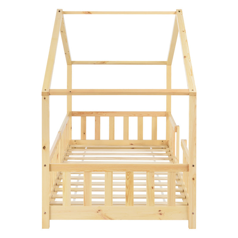 Kinderbed – Kinderbedden – Eenpersoonsbed – Hoogslaper – Stapelbed – Huisvormig Design – Valbeveiliging – Grenenhout – 140x200 cm