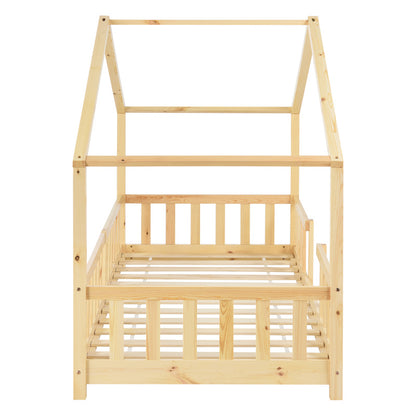 Kinderbed – Kinderbedden – Eenpersoonsbed – Hoogslaper – Stapelbed – Huisvormig Design – Valbeveiliging – Grenenhout – 140x200 cm