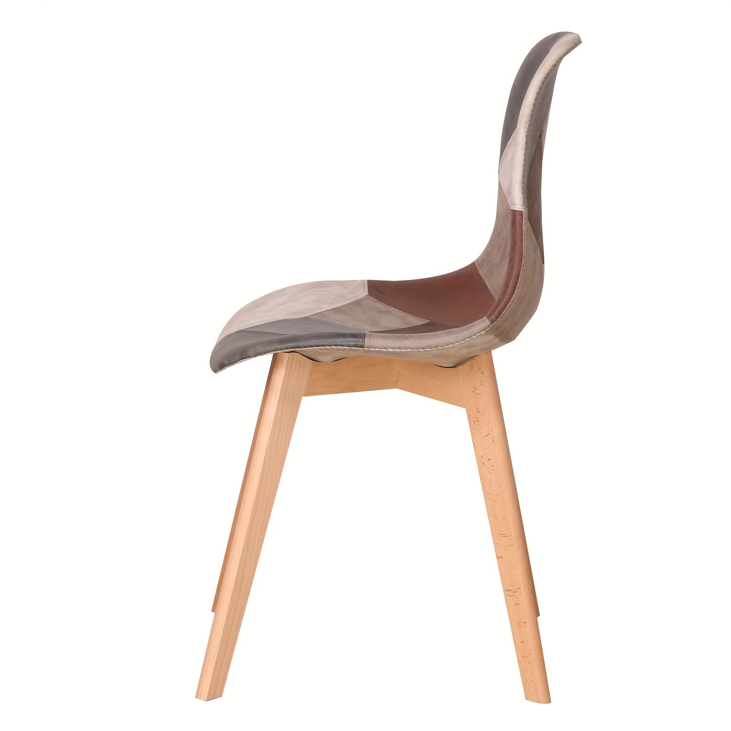 Eetkamerstoel – Stoel – Kuipstoel – Keukenstoel – Eettafelstoel – Patchwork Bruin – Beukenhouten Poot – Stevige Rugleuning