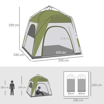 Pop-Up Tent – Kampeertent – Automatische Tent – Snel Opzetten Tent – Outdoor Tent – Waterbestendig – Hydraulisch Mechanisme – 240x240x199 cm – Groen-Grijs