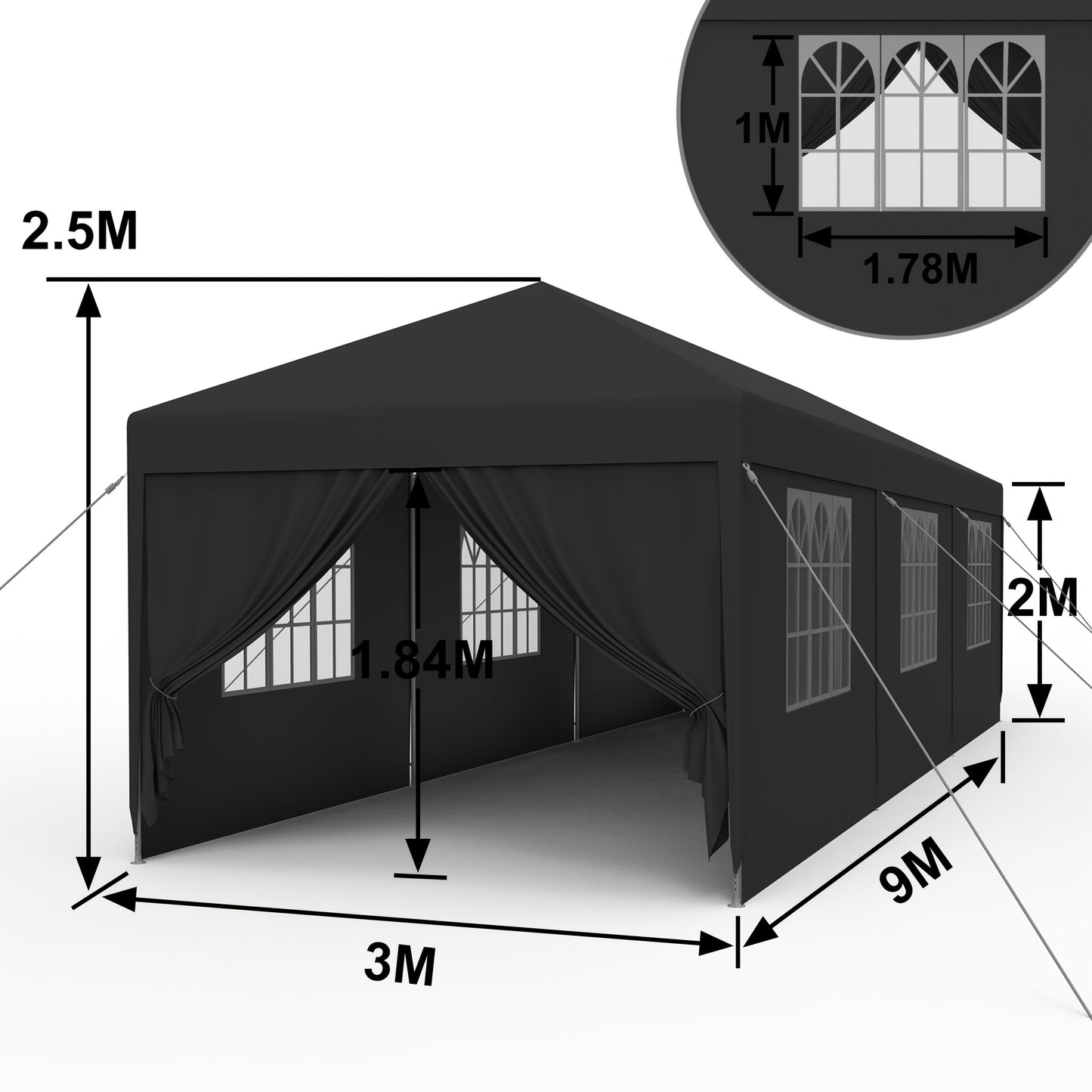 Partytent – Tuinpaviljoen – Feesttent – Evenemententent – Tuintent – Waterafstotend – Met Zijpanelen – 3x3m / 3x6m / 3x9m – Stabiel Stalen Frame