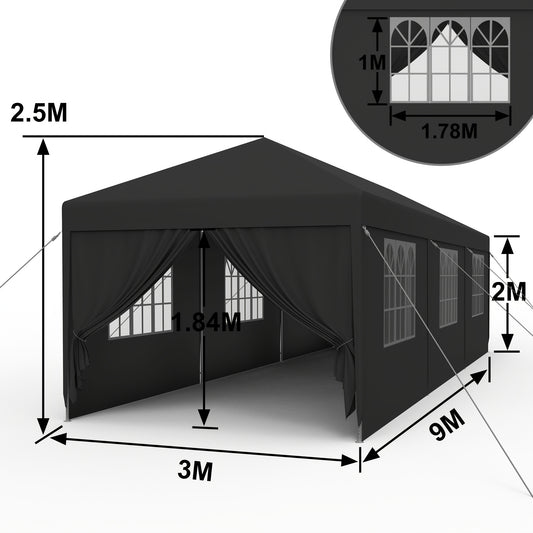 Partytent – Tuinpaviljoen – Feesttent – Evenemententent – Tuintent – Waterafstotend – Met Zijpanelen – 3x3m / 3x6m / 3x9m – Stabiel Stalen Frame
