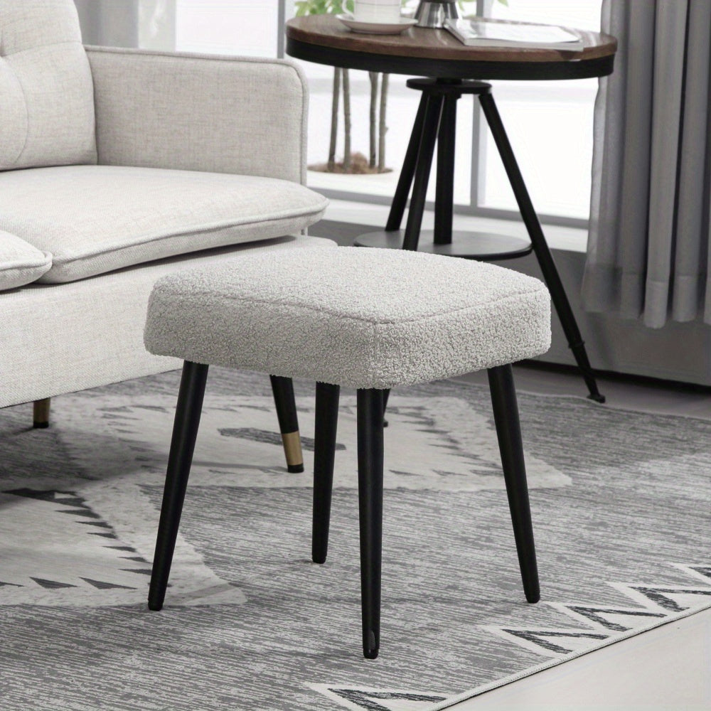 Voetenbankje – Voetensteun – Poef – Zitbankje – Bijzettafel – Cashmere-Look Stof – Gepoedercoat Stalen Poot – Verstelbaar – Lichtgrijs