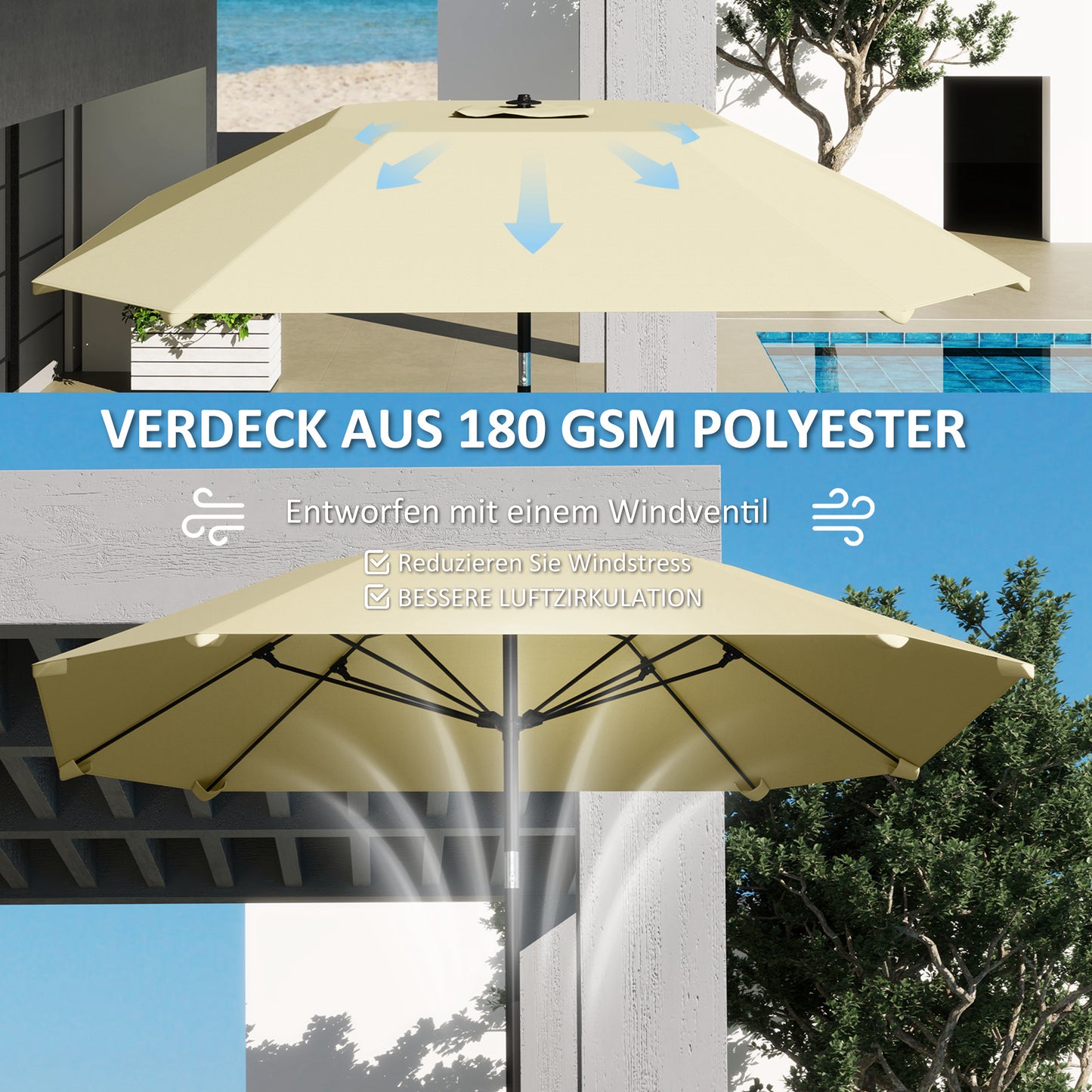 Parasol – Tuinparasol – Balkonparasol – Stokparasol – Waterafstotende Parasol – 2,3 Meter – Verstelbaar Met Kurkentrekker