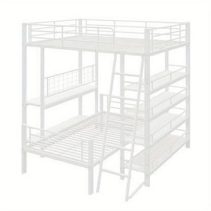Hoogslaper – Stellingbed – Stapelbed – Mezzaninebed – Multibed – Metalen Frame – Ruimtebesparend Ontwerp – Uitvoerbaar tot Twee Losse Bedden – Stevige Draagkracht 120 kg – Wit 140x200 cm