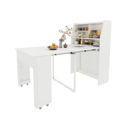 Uitschuifbare Eettafel – Verstelbare Tafel – Uitklapbare Tafel – Opbergtafel – Multifunctionele Eettafel – Wit Spaanplaat – Lengte 52-132,5 cm – Met Opbergruimte