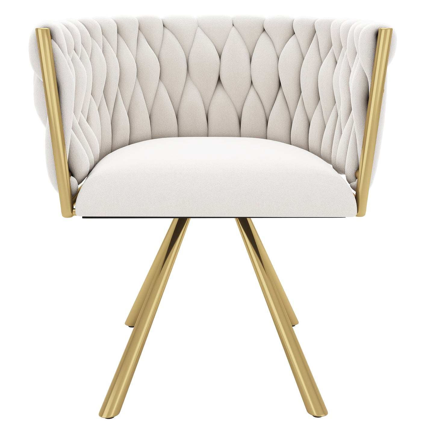 2pcs Beige & Golden Luxury Modern Swivel Dining Chair Set - White/Beige Velvet-Like Upholstery with Sturdy Metal Legs, Heavy-Duty 4-Legged Round Backrest Chairs for Living Room, Bedroom, Office (No Assembly Required)