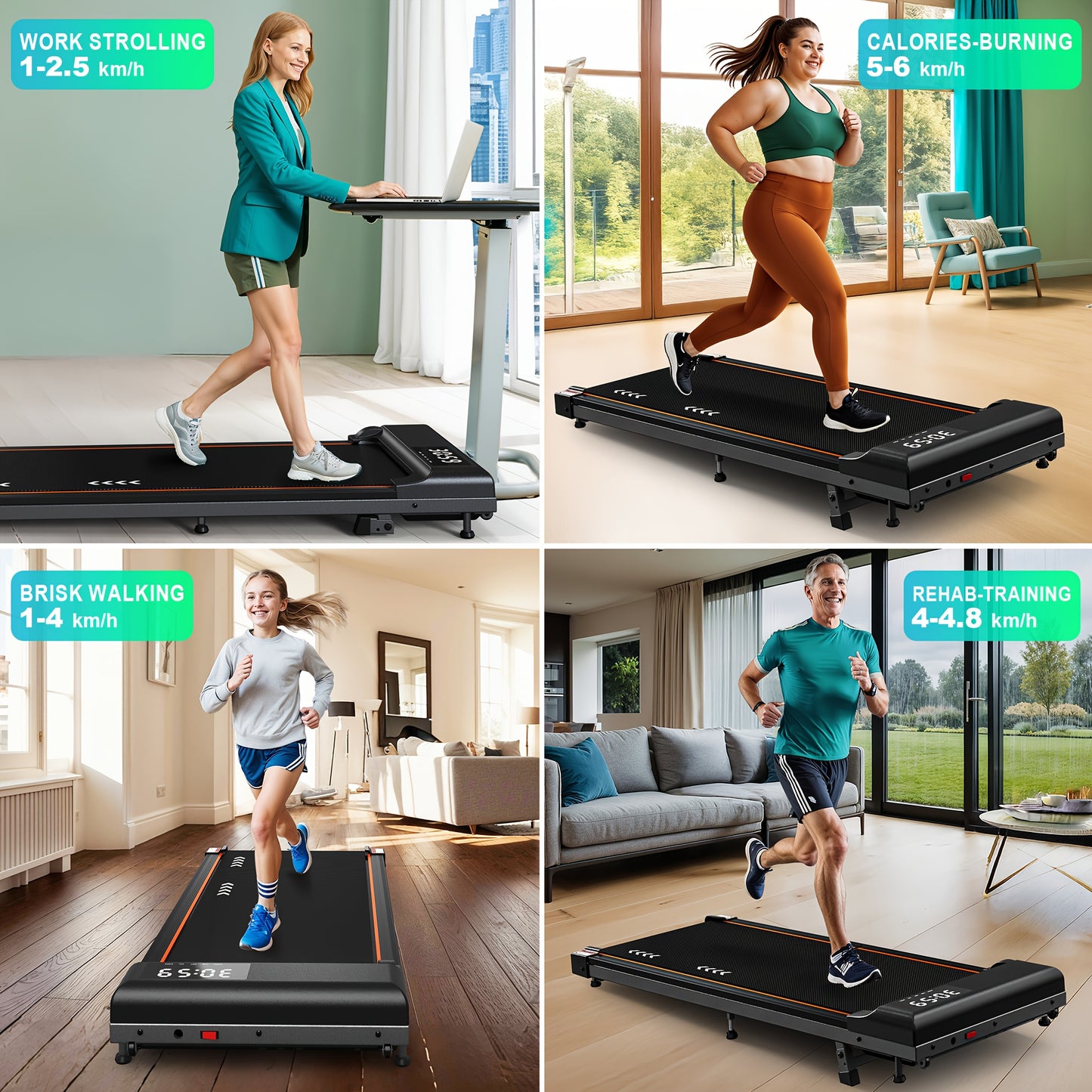 Walking Pad Treadmill – Foldable Treadmill – Treadmill Portatif – Indoor Walking Machine – Compact Home Treadmill – 2,25 HP Motor – 7% Incline & 7-Layer Running Surface