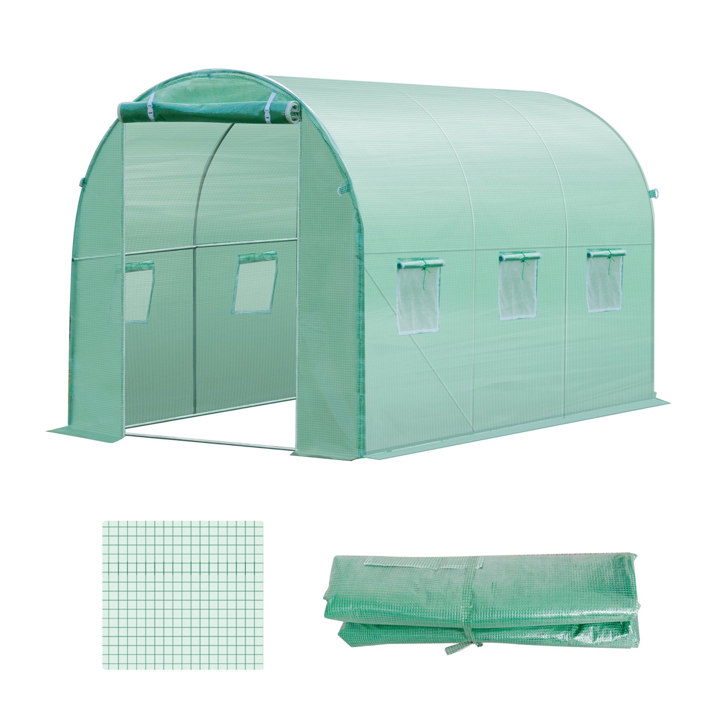 Kweektunnelfolie – Kasfolie – Serrefolie – Tuinfolie – Tunnelkas Afdekfolie – UV-bestendig – Waterdicht – 300x200x200 cm – Met Ramen en Oproldeur