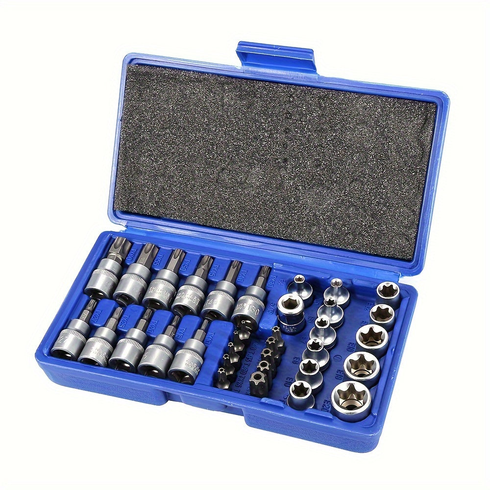 Dopsleutelset – Ratelsleutelset – Socketset – Moersleutel – Slagschroevendraaier – 34-delig – Gemaakt van duurzaam Chroom Vanadium Staal – Geschikt voor 1/4" en 3/8" aandrijvingen