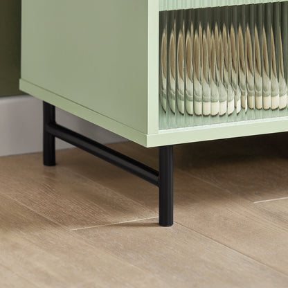 Kledingkast – Garderobekast – Opbergkast – Vitrinekast – Schuifdeurkast – Schuifdeuren – Verstelbare Legplank – Hoogwaardig MDF en Glas – 70 x 33 x 90 cm