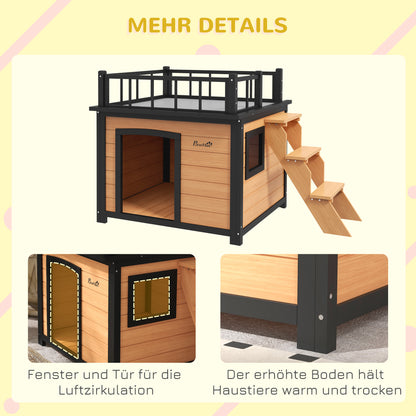 Hondenhok – Hondenhuis – Hondenkennel – Buitenhok – Hondenverblijf – Weerbestendig Hout – Met Dakterras 121x77x78 cm – Zwart/Geel