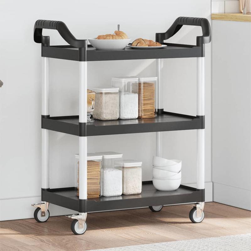 Keukentrolley – Serveerwagen – Opbergtrolley – Keukenwagen – Mobiliteitswagen – 3 Niveaus – Aluminium – Zwart – 81x41x92 cm