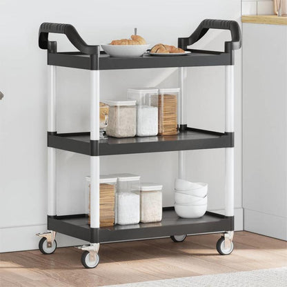 Keukentrolley – Serveerwagen – Opbergtrolley – Keukenwagen – Mobiliteitswagen – 3 Niveaus – Aluminium – Zwart – 81x41x92 cm