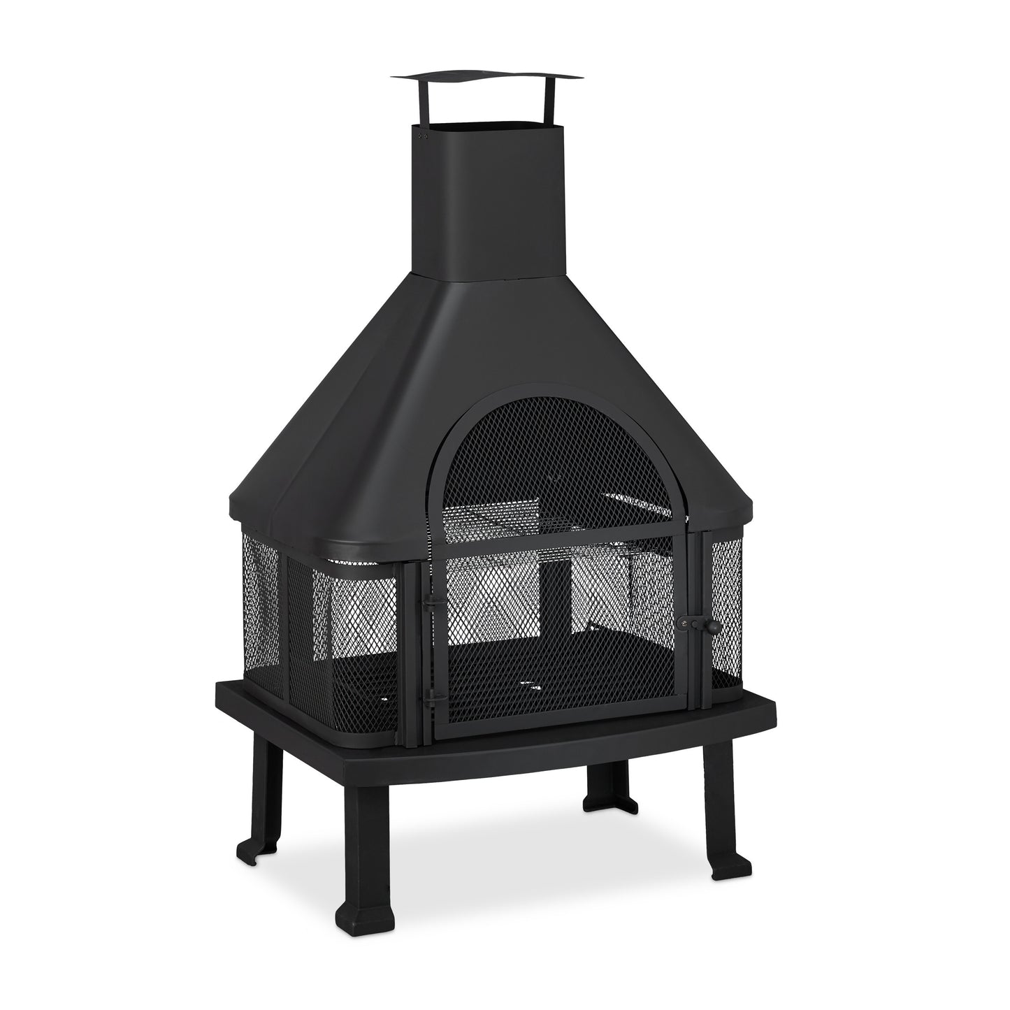 Zwarte Terrasverwarmer – Buitenhaard – Tuinhaard – Patio Heater – Vuurkorf – Hittebestendig Staal – Inclusief BBQ Rooster