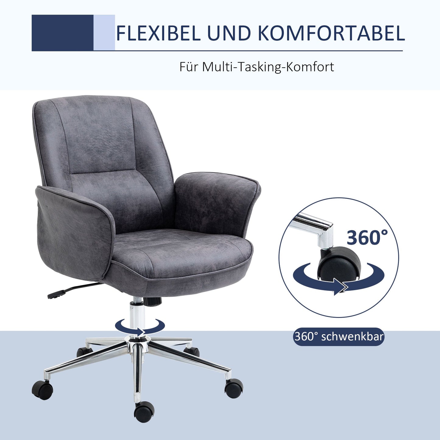 Bureaustoel – Bureau Stoel – Werkstoel – Kantoorstoel – Thuiswerkstoel – Ergonomisch Ontwerp – Verstelbare Hoogte – Kantelfunctie – Donkergrijs – Microvezel – Draagvermogen 120 kg
