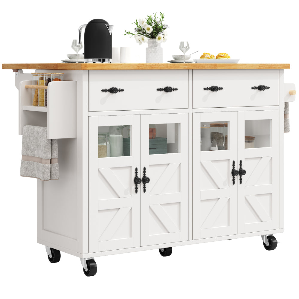 Sideboard – Keukeneiland – Serveerwagen – Opbergkast – Wandelwagen – Wit – Verstelbare Planken – Wieltjes Met Remmen