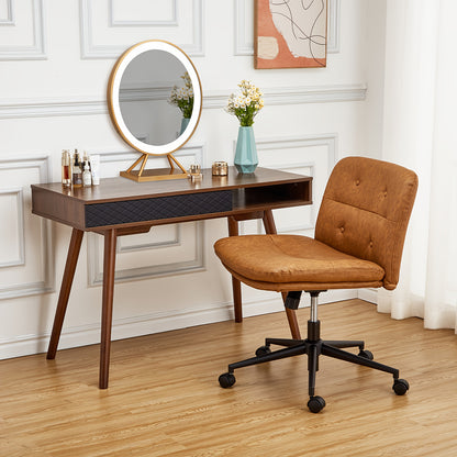 Bureaustoel – Office Chair – Make-up Stoel – Sleek Chair – Werkstoel – Ergonomisch Ontwerp – 360° Draaibaar Met Verstelbare Zithoogte – Bruin Kunstleer & Stevig Metaal