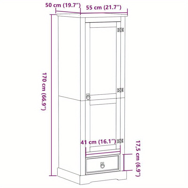 Kledingkast – Garderobekast – Opbergkast – Linnenkast – Kast Bruin – Massief Dennenhout – Compact 55x50x170 cm – Vrijstaand Met Lade & Legplanken