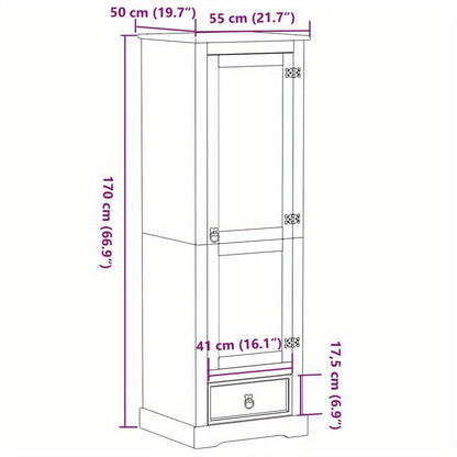 Kledingkast – Garderobekast – Opbergkast – Linnenkast – Kast Bruin – Massief Dennenhout – Compact 55x50x170 cm – Vrijstaand Met Lade & Legplanken