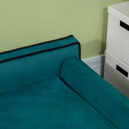 Dierenbank – Huisdieren Sofa – Kattenbank – Hondenbed – Dieren Sofa – Scandinavisch Design – Zacht Kussen – Afneembare Wasbare Hoes – Houten Frame – 100x62x32 cm – Eendblauw