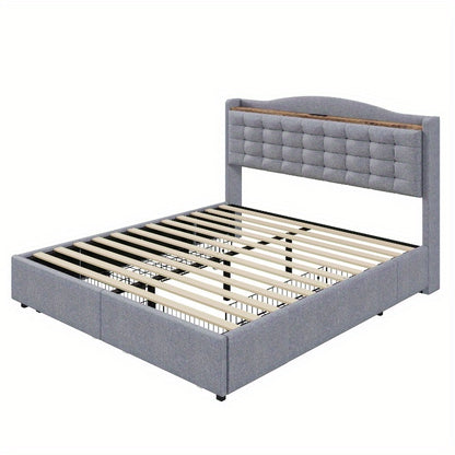 Bedframe – Bed – Bedombouw – Bedstel – Bedbodem – 140x200 cm – Duurzame Niet-Houten Constructie – Gestoffeerd Grijs Linnen