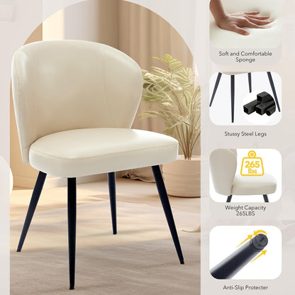 Eetkamerstoel – Stoel – Kuipstoel – Woonkamerstoel – Bureaustoel – Set Van 6 – Modern Kunstleer – Met Armleuning – Beige