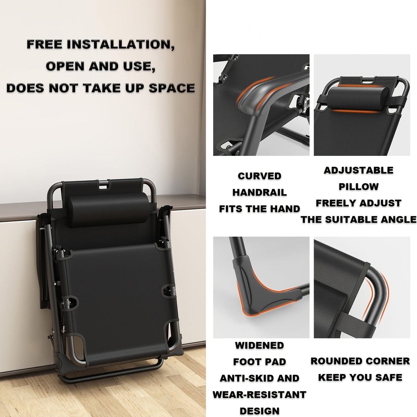 Opvouwbare Stoel – Vouwstoel – Campingstoel – Tuinstoel – Balkonstoel – Stevig Metalen Frame – Comfortabele Zwarte Kussens