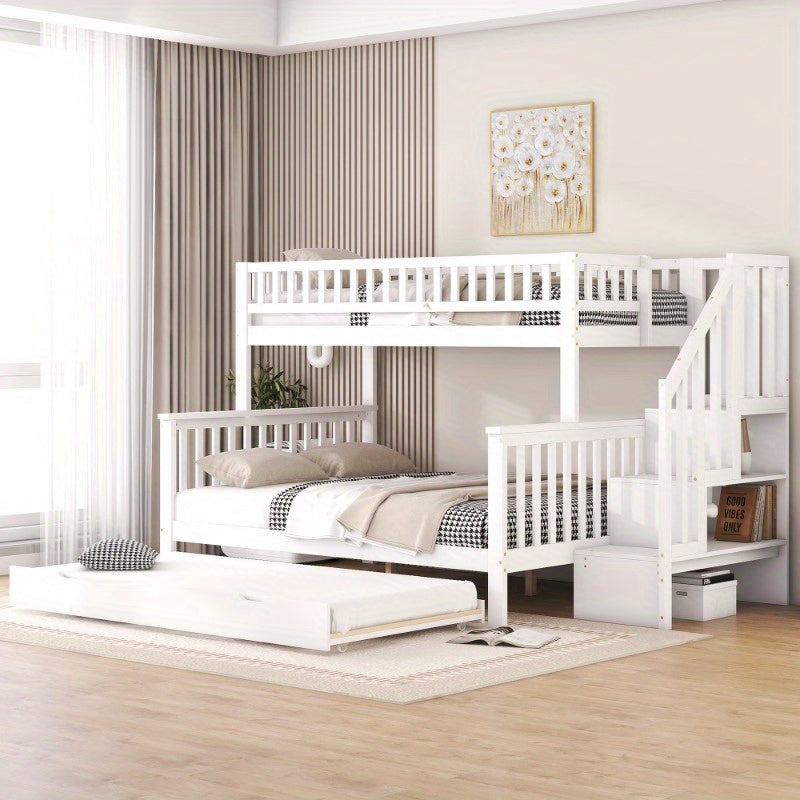 Stapelbed – Hoogslaper – Kinderbed – Etagebed – Bunkbed – Wit – Ruimtebesparend Ontwerp – Uitschuifladen Met Ladder – 140x200 & 90x200 cm – Lattenbodem – Eenvoudige Montage