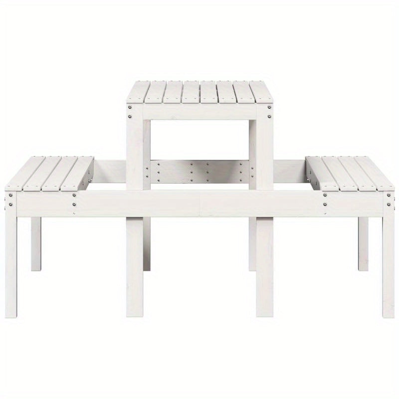 Solid Pine Wood White Modern Picnic Table with White Tabletop & Sturdy A-Frame Legs - Heavy-Duty Portable Design, Durable for Backyard,, Patio, Balcony - Easy Assembly, Low-Maintenance Furniture (110x134x75cm) - Contemporary
