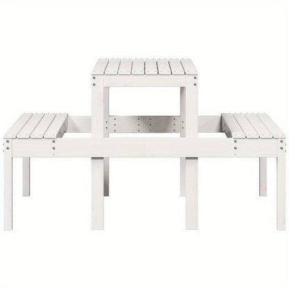 Solid Pine Wood White Modern Picnic Table with White Tabletop & Sturdy A-Frame Legs - Heavy-Duty Portable Design, Durable for Backyard,, Patio, Balcony - Easy Assembly, Low-Maintenance Furniture (110x134x75cm) - Contemporary